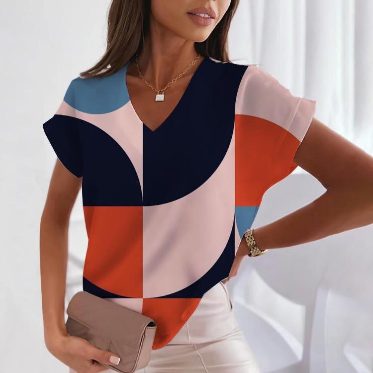 Женская повседневная свободная футболка с V-образным вырезом и коротким рукавом в стиле Харадзюку с принтом в мелкий горошек, пуловер, модная футболка для леди