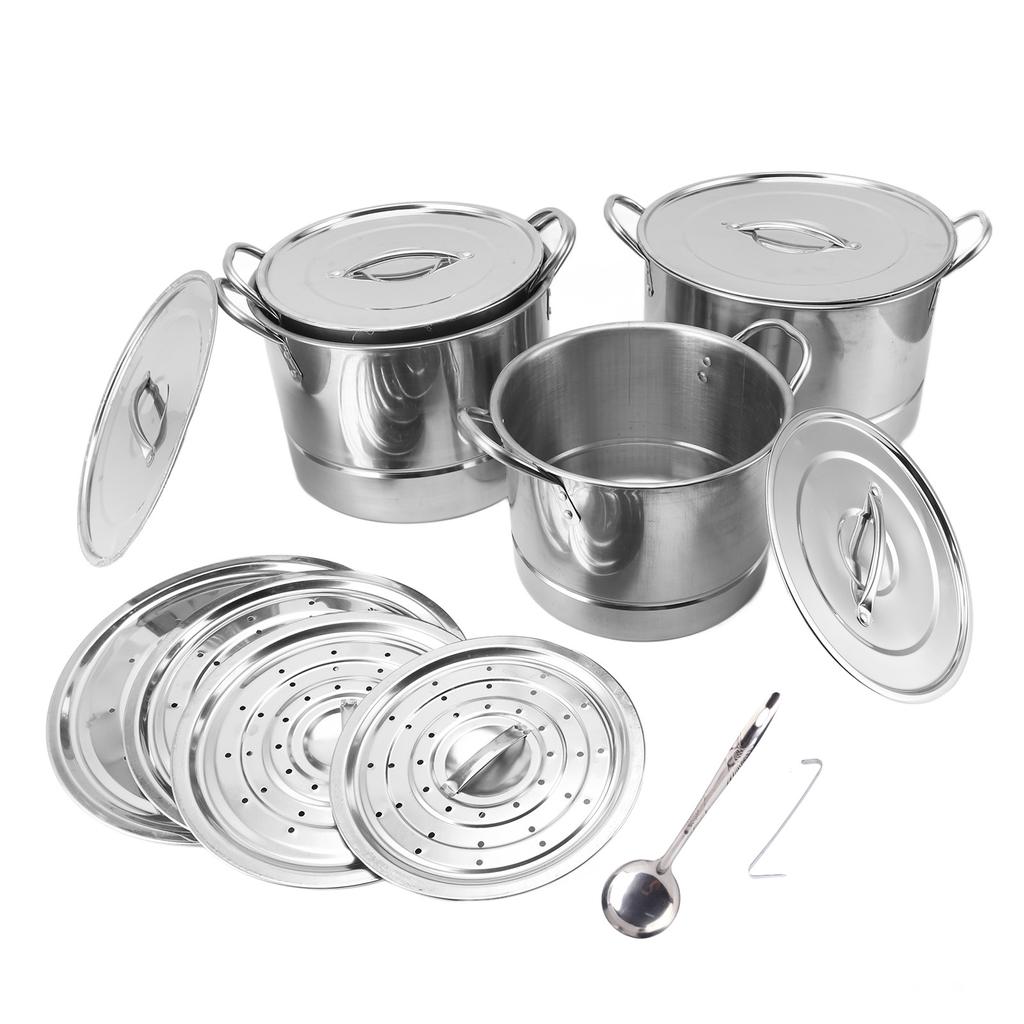 4PCS Soup Pot Set Stainless Steel Multipurpose Sauce Pot Kitchen Cookware with 8 Lids for Cooking Steaming Stir Frying