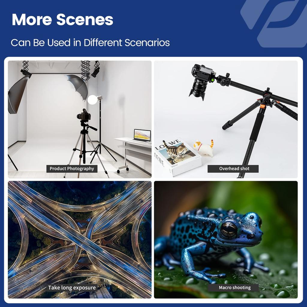 Fotopro Carbon Fiber 160cm Overhead Photography Tripod Horizontal Camera Tripod 360 Degree Ball Head with Quick Release Plate DSLR Max Load 10kg Black