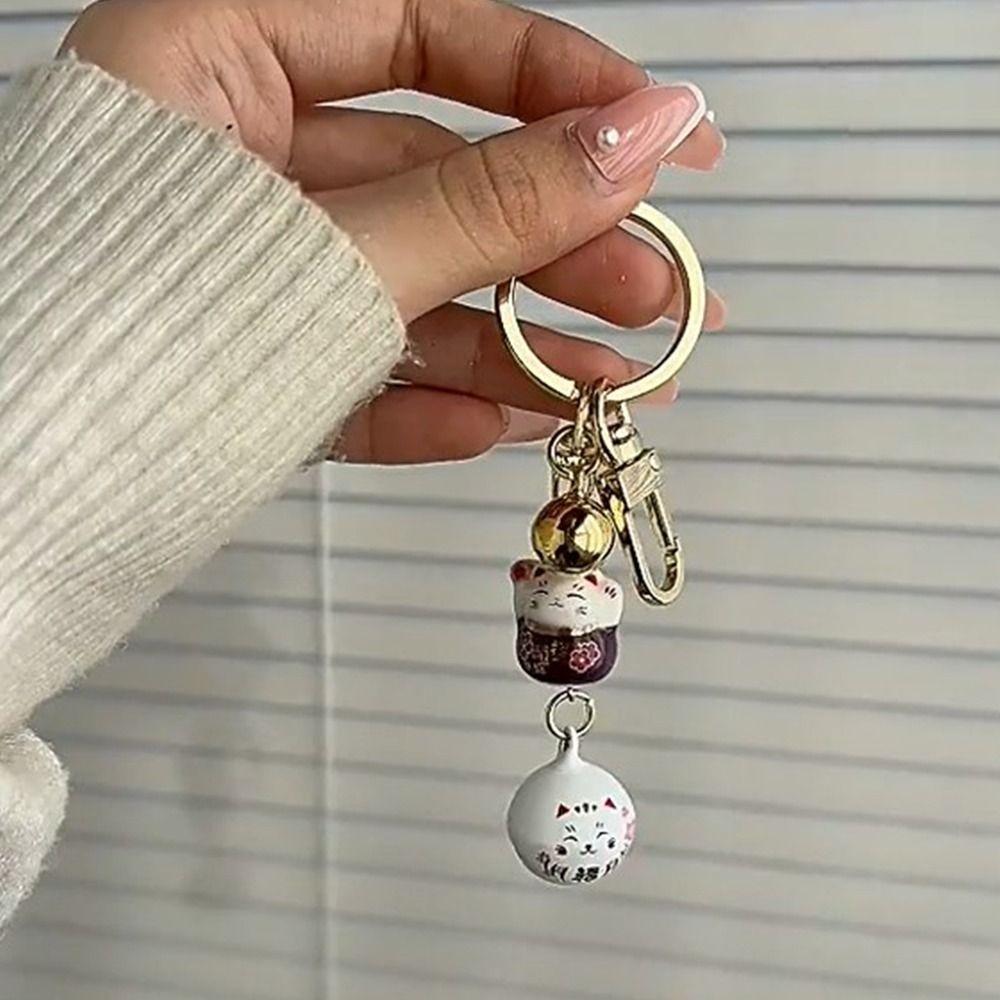Bell Pendant Maneki Neko Key Chain Zinc Zinc Alloy Lucky Cat Pendant Cute Cartoon Key Charm Women