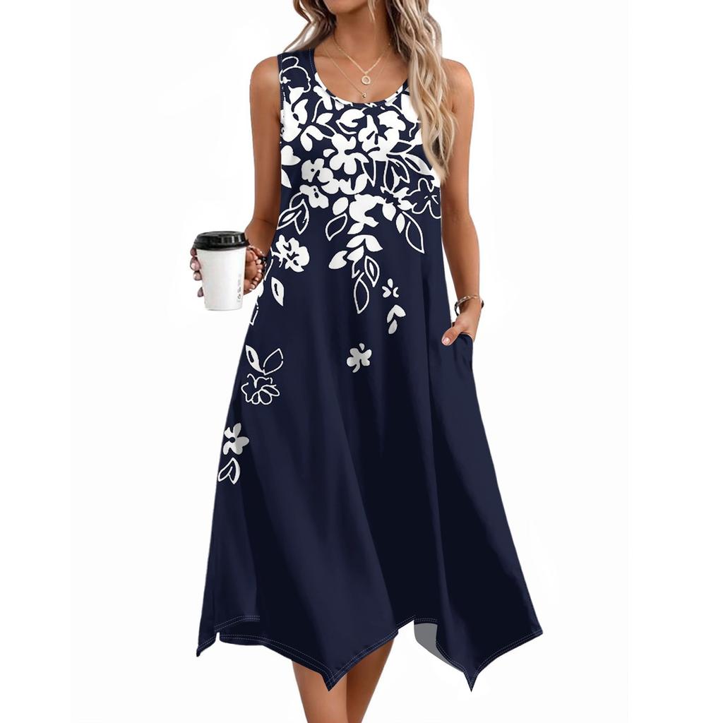 Женское повседневное платье на лето, платье-майка, свободное пляжное платье с карманами, расклешенный миди-сарафан