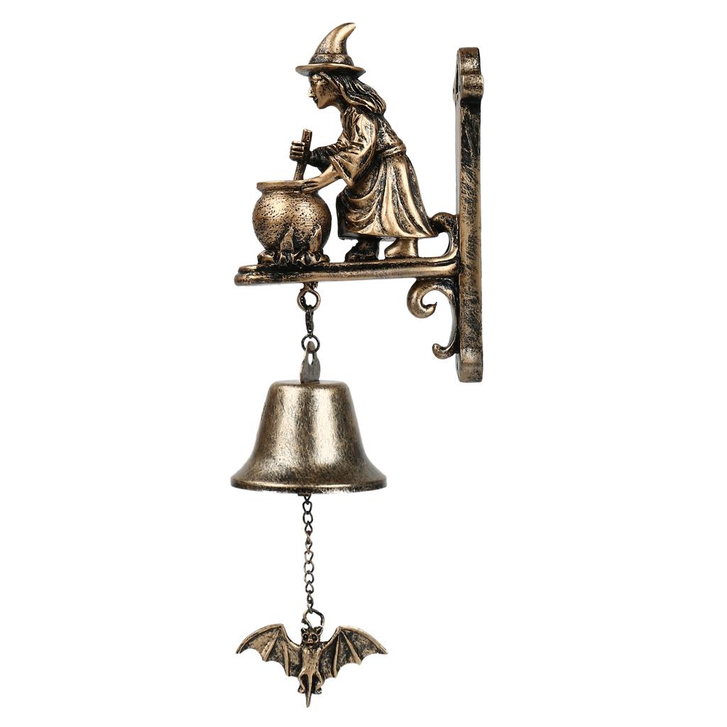 Vintage Witch Doorbell Cast Iron Halloween Door Hangers Bell for Gothic Home Decoration