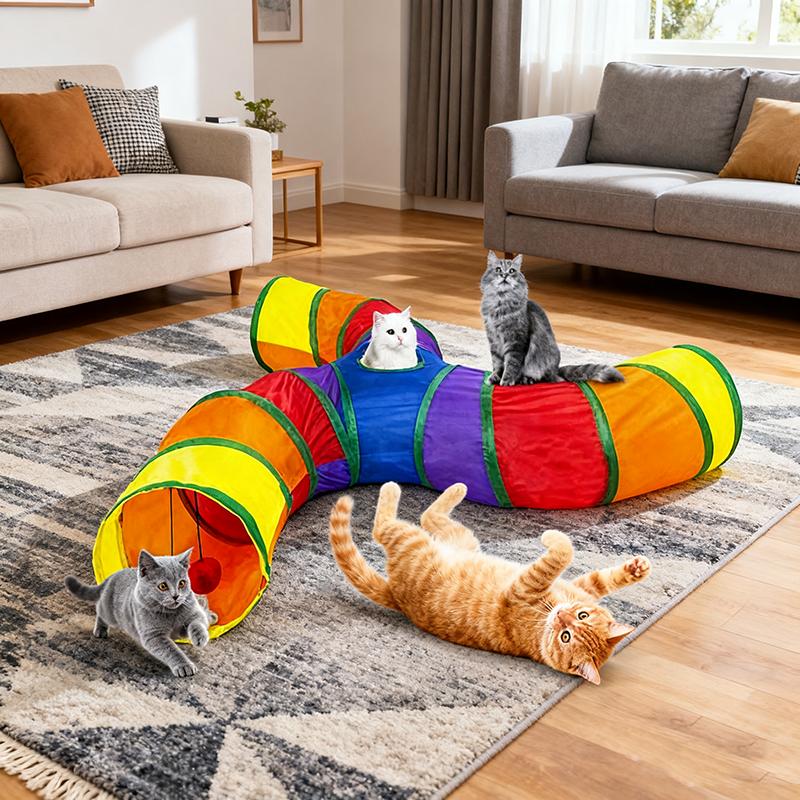 Rainbow Cat Tunnel Collapsible Pet Play Tube Interactive Hide And Seek Toy For Kitten Puppy Puzzle Exercise Agility Outdoor