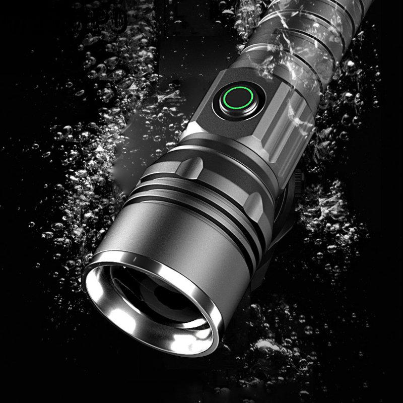Strong Light Flashlight Type-c Charging Outdoor Emergency Zoom P50 Remote Flashlight Outdoor Searchlight