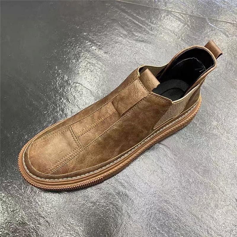 Korean Style High-Top Slip-On Men's Casual Martin Boots - Trendy Autumn/Winter Emo Influencer Style.
