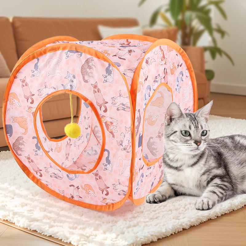 Креативный печатный туннель для кошек Складной туннель для кошек Дышащие интерактивные игрушки для домашних животных Товары для упражнений для котят Игрушки для котят