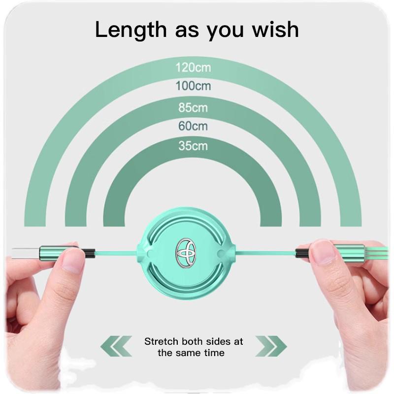 3 In 1 Retractable Mobile Phone Fast Charging Cable For  Toyota Corolla Camry Asian Dragon Supra Hilux Land Cruiser GR SPORT TRD