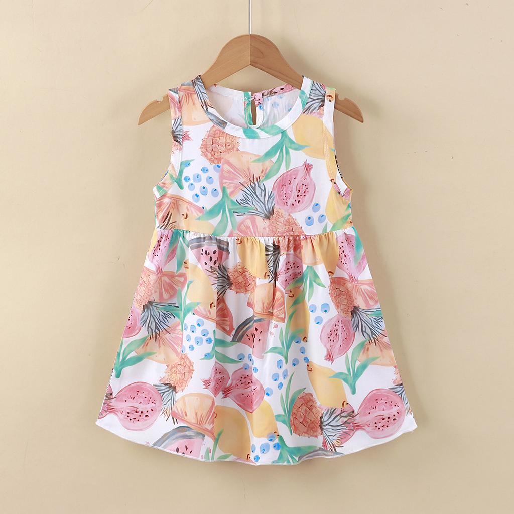 Новое летнее платье без рукавов с цветочным принтом для девочек ясельного возраста, милое дышащее свободное покрой легкое повседневное платье