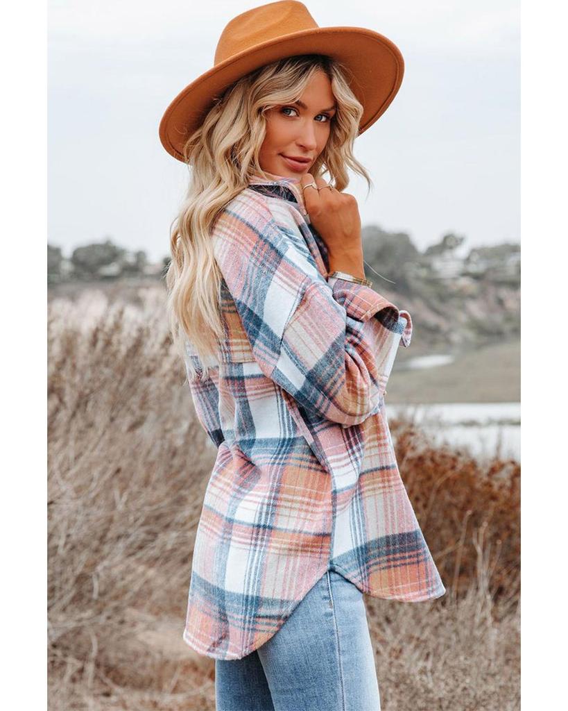 Azura Exchange Plaid Flap Pockets Shacket