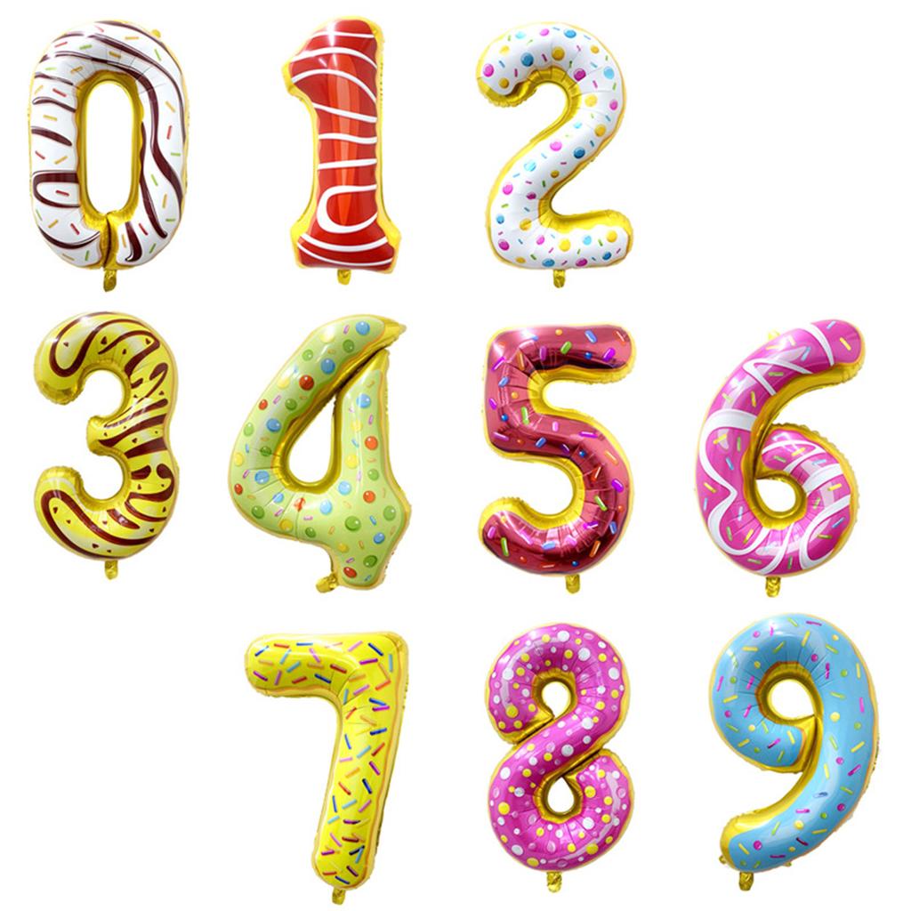 1 Set of 15pcs 32inch Donut Number Balloon Column Set,Children's Birthday Party Decorations