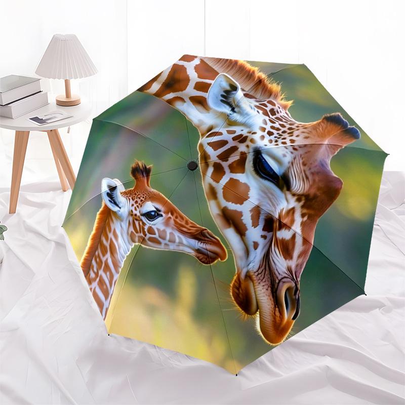 1pc Giraffe Family Automatic Open/Close Umbrella 8-Rib Strong Frame, Portable Travel Umbrella for Women & Men, Birthday Gift Parties 052