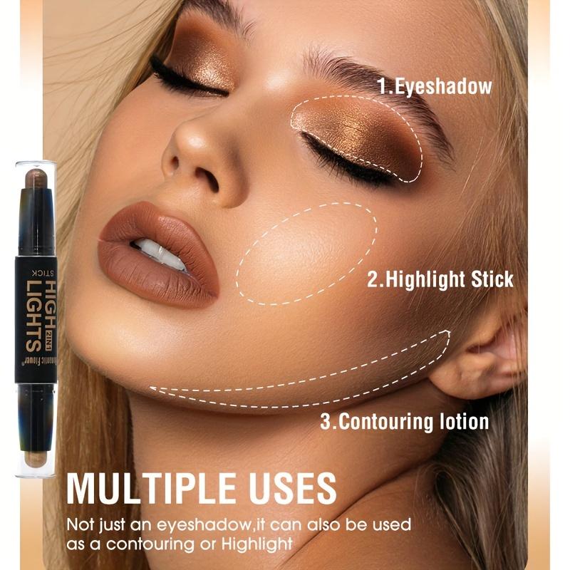 Double Head Highlighter Stick Contouring Stick Eyeshadow Contour 3 In 1 Makeup Waterproof Makeup