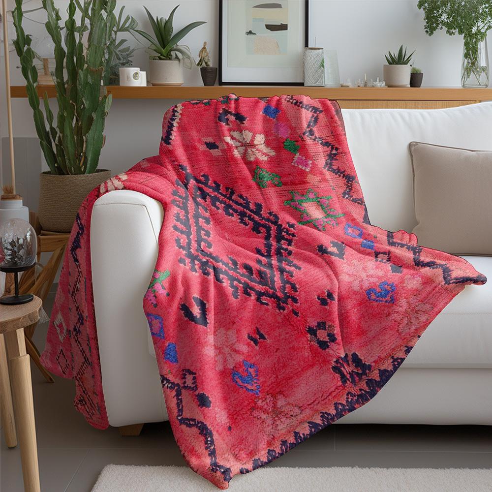Moroccan Rug Vintage Kilim Tribal Wool Carpet Handmade Area Rug Boho Decor Red Pink Kilim Rug Cushion Cover