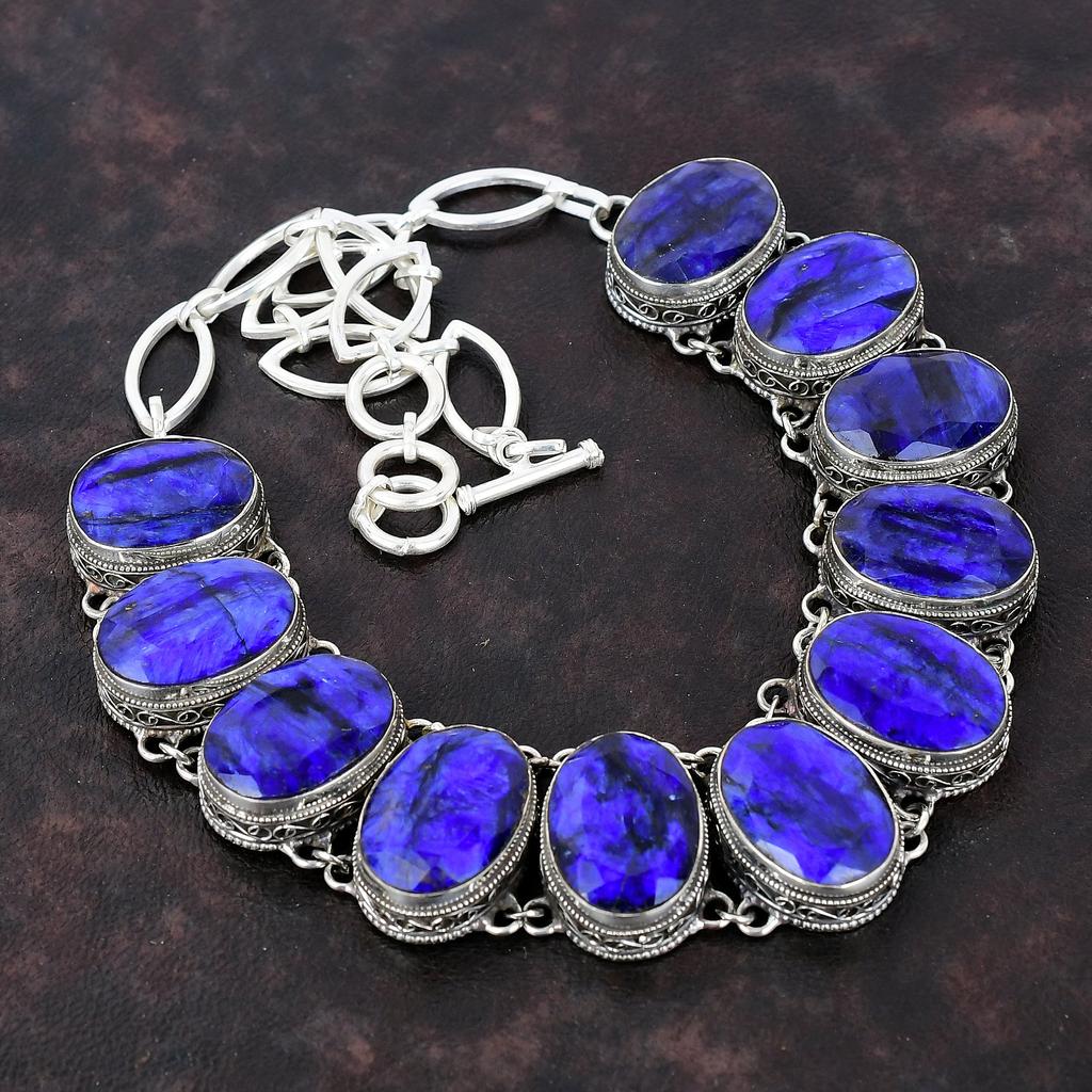 Faceted Blue Sapphire Gemstone Necklace Handmade Vintage Necklace 925 Sterling Silver Necklace Adjustable Chain Necklace Gift For Engagement