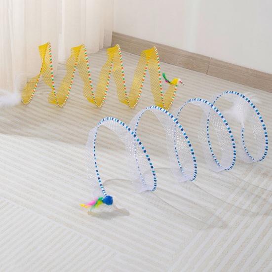 Cat Tunnel Toy Foldable Interactive Self Play Cat Hunting Spiral Tunnel Toy with Plush And Feather Toys for Indoor Cats