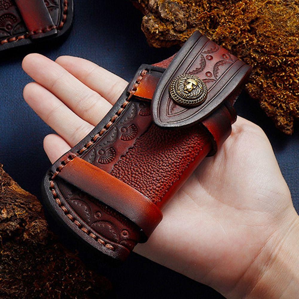 Leather Sheath Holder Pocket Hunt Flashlight Case Fold Knife Tool Camp Outdoor Carry Belt Loop Case