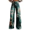 Women Jeans Button Zipper Fly Straight Leg Denim Pants with Pockets Digital Flower Print Long Trousers Streetwear