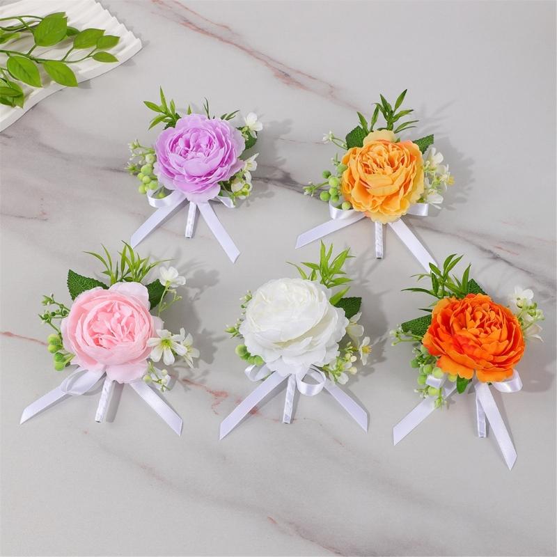 Simulated Rose Wrist Corsage Artificial Rose Wedding Boutonniere for Groom Bridesmaid Wedding Bridal Showers Proms