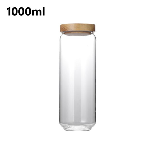 Банка для хранения продуктов питания Деревянная крышка Стеклянная герметичная канистра Кухонные бутылки для хранения Банки Контейнер для пищевых продуктов Зерна Зерна Контейнеры для банок для конфет