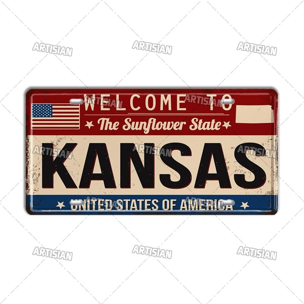 Artisian USA License Plate US Welcome To Metal Sign Landmark City State Decorative Plaque Wall Decor Garage Bar Pub Club Hotel