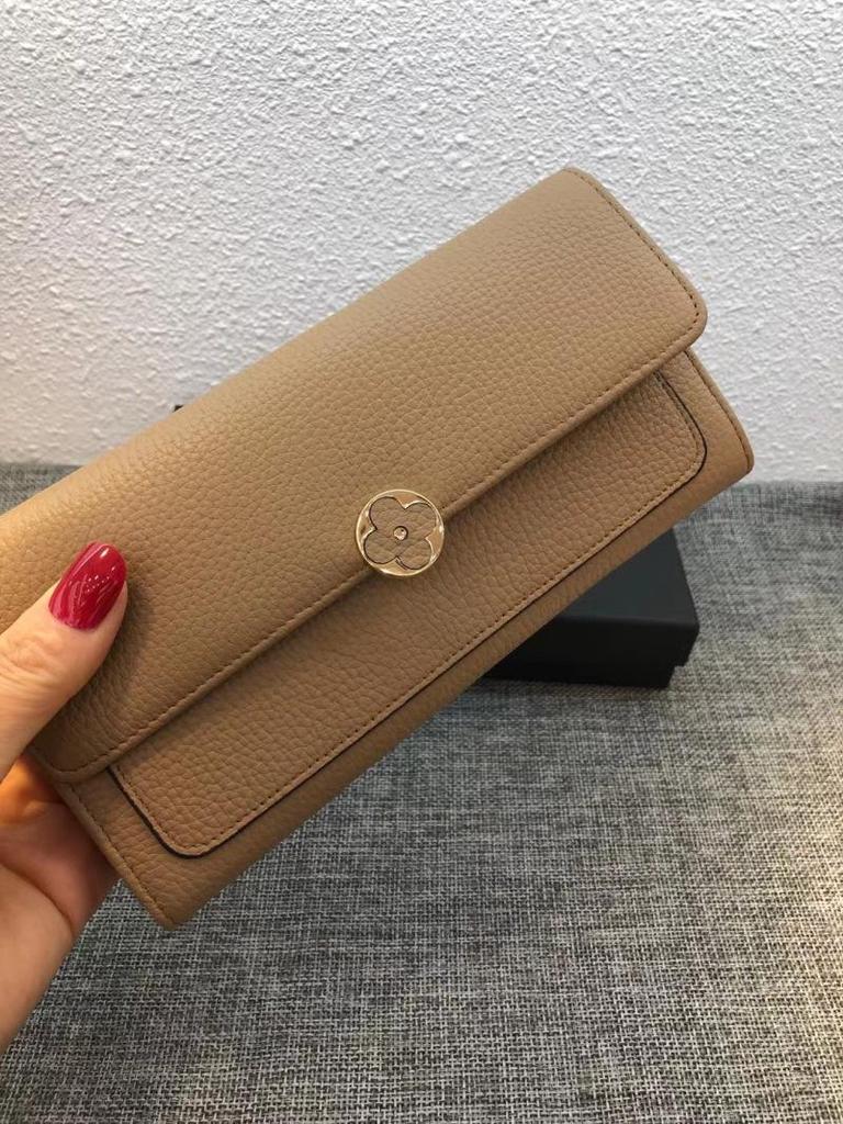 Элегантный женский кошелек-клатч из натуральной кожи с изображением четырехлистного клевера — модный длинный дизайн двойного сложения.