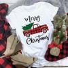Truck SnowUnisex Family Christmas TShirt Womens Short Sleeve Cute Casual Top Cartoon SnowUnisex with Santa Hat Print