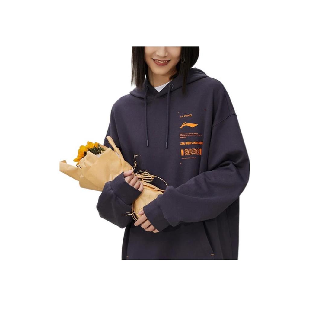 Li Ning Логотип Печать Однотонный свитер Толстовка унисекс Толстовка Темно-фиолетовый Серый AWDS535-5