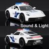 1:Масштаб 32 Модель спортивного автомобиля 911 Dakar Gt3 Игрушка Металлический корпус Открывающиеся двери Модели суперкаров Звук Свет Полицейские машины Подарки для детей