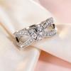 French-style double-layer diamond-studded bow ring High-shine heart-shaped cubic zirconia luxury jewelry