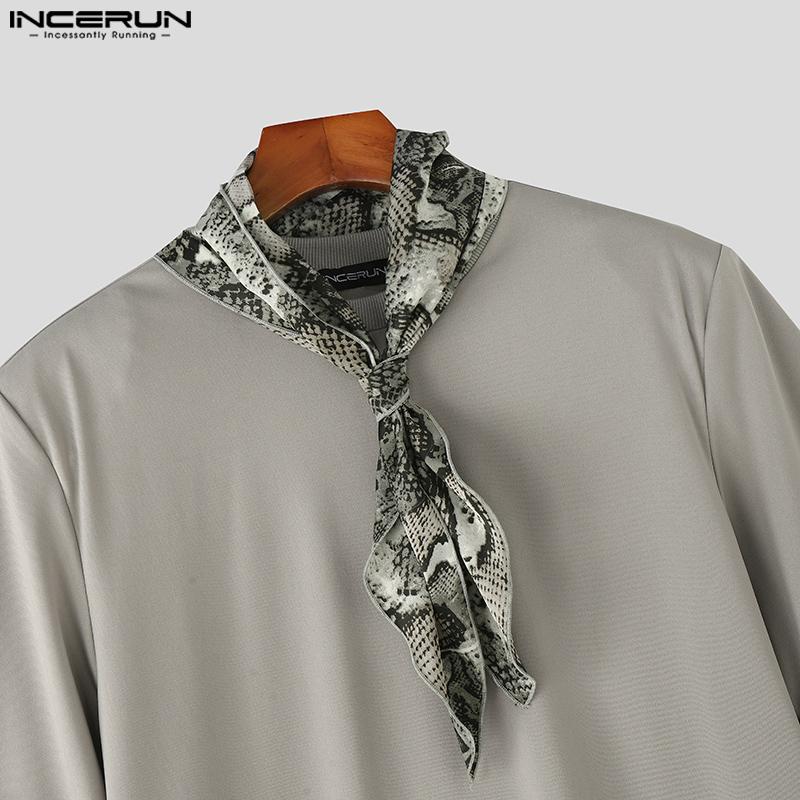 INCERUN Мужские футболки с коротким рукавом на завязках, повседневные топы с леопардовой строчкой