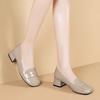 Женская обувь 2025 весна и осень новая модная с круглым носком на толстом каблуке с открытым верхом детская удобная мягкая лакированная кожа серые туфли-лодочки w
