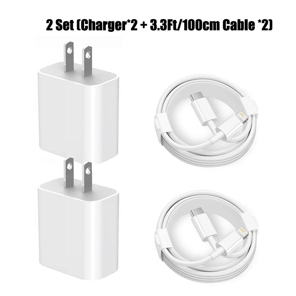 1-2Set 20W US USB C Port Fast Charger For iPhone 14 13 12 11 Pro Max Plus XR Xs 7 8 3.3 Ft USB C Fast Charging Cable Accessories