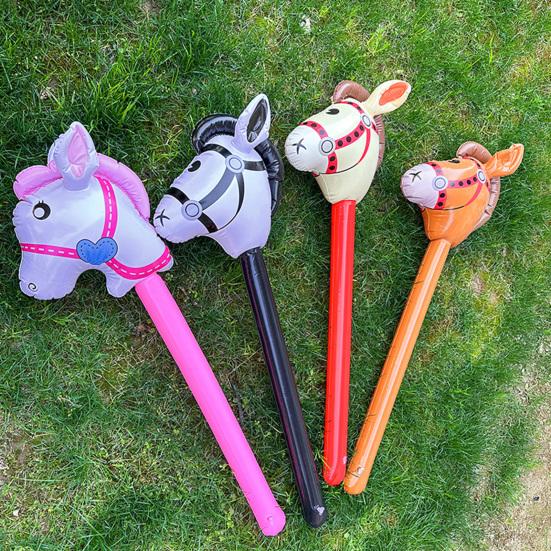 Inflatable Horse Head Stick 37" Party Prop for Kids' Races Photos PVC Horse Stick Carnival Toy for Horse Themed Events Birthdays