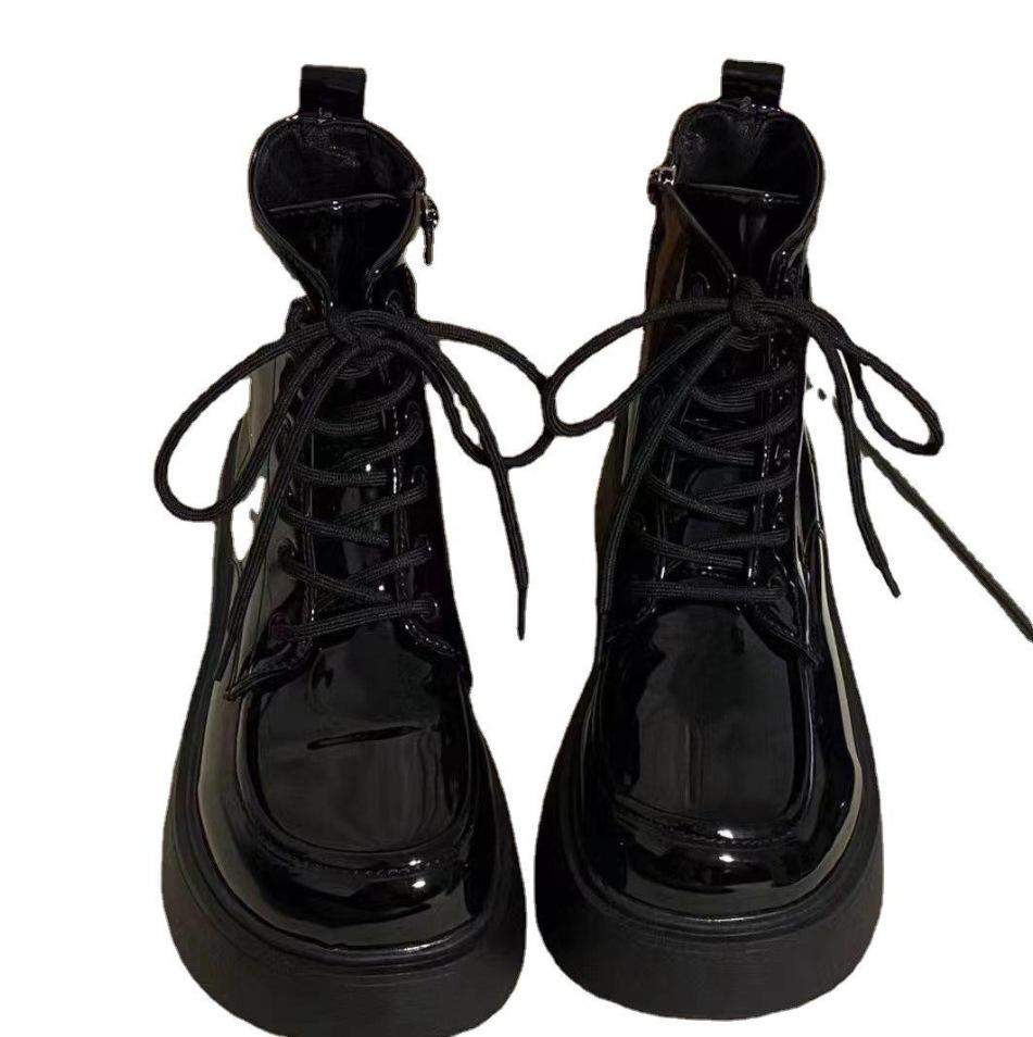 Niche design sense solid color simple small leather shoes 0000 autumn new versatile thick sole heightening lace-up single shoes women
