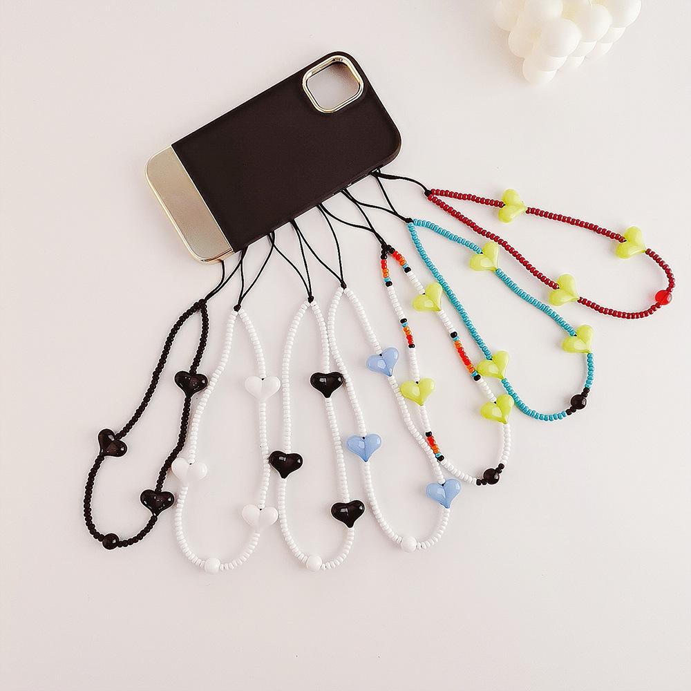 INS wind rice bead chain acrylic love anti-lost hand carry fashion chain short mobile phone chain