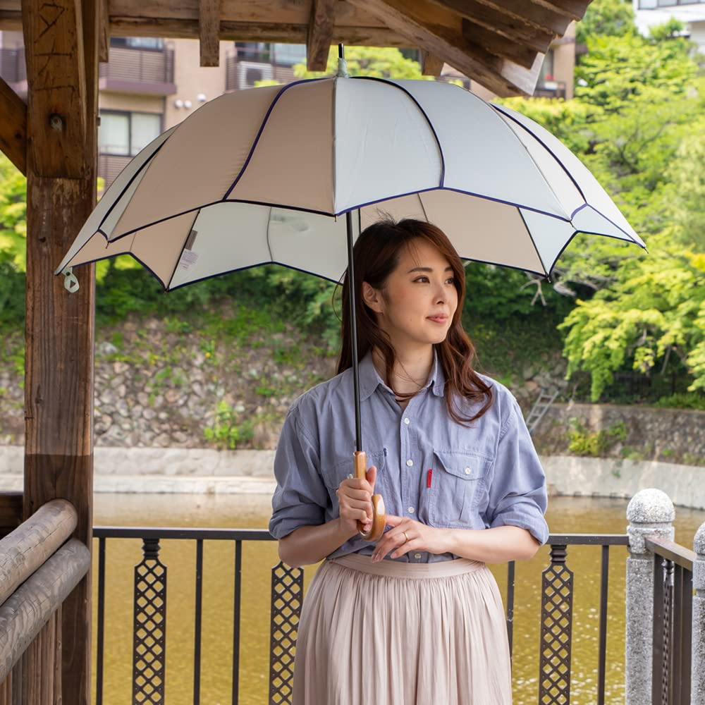 Большой цветок, длинный, труднодоступный, синий кантик x [Chinoiserie Modern] Зонт, женский, мотив, зонт, глубокий, мокрый, (Светлый мокко)