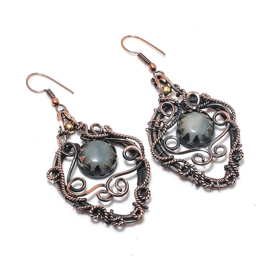 Серьги из аквамарина, обернутые медной проволокой 999 пробы, Ювелирные изделия из драгоценных камней ручной работы, Подарки для жены Совершенно новые серьги