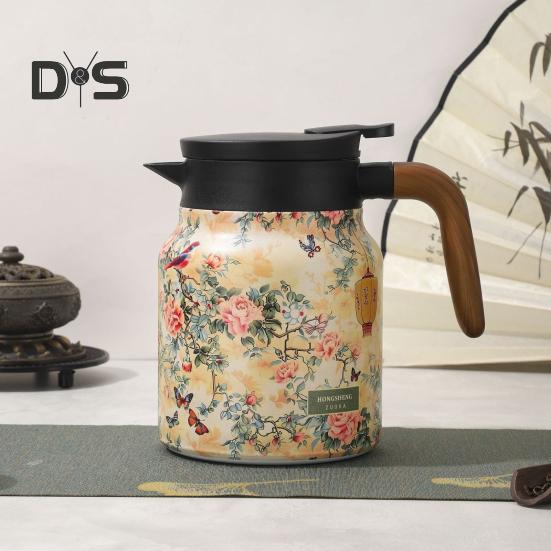 Винтажный цветочный изолированный чайник 1000 мл Мини-кофейник Офисный термос для чая Встроенный заварочный чайник для воды Кувшин для напитков Термос для кофе