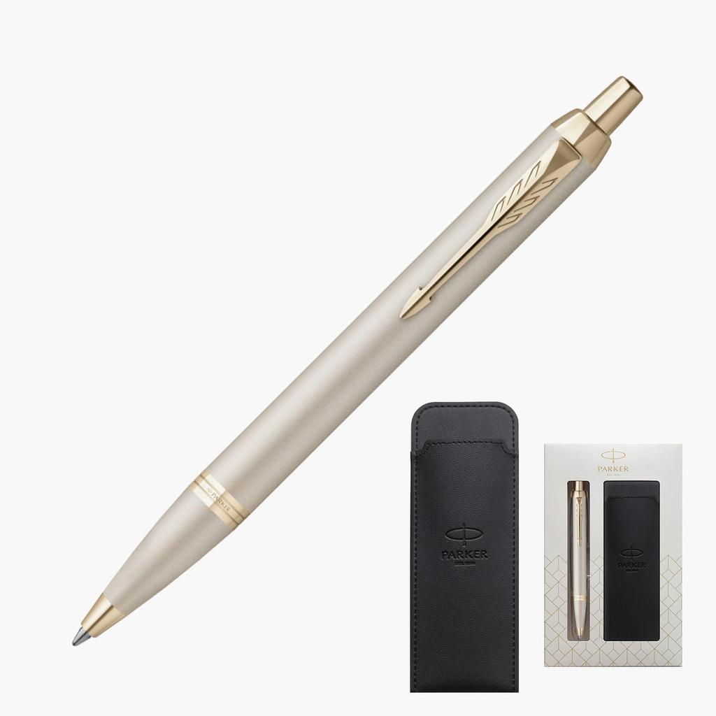 PARKER Ballpoint Pen IM Monochrome Champagne CHT Medium Point with Pen Sheath Gift Box Set Regular Import 2173273 V1d Oil-based