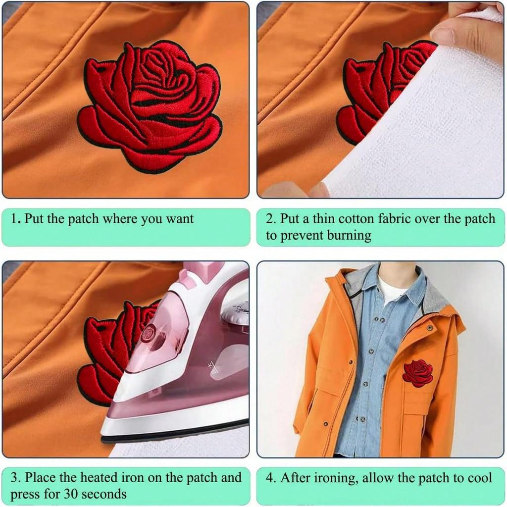 1pcs Roses Decals Flowers Clothing Accessories Embroidered Applique Iron On Patches For Jackets, Sew On Patches For Clothing Backpacks Jeans T-Shirt