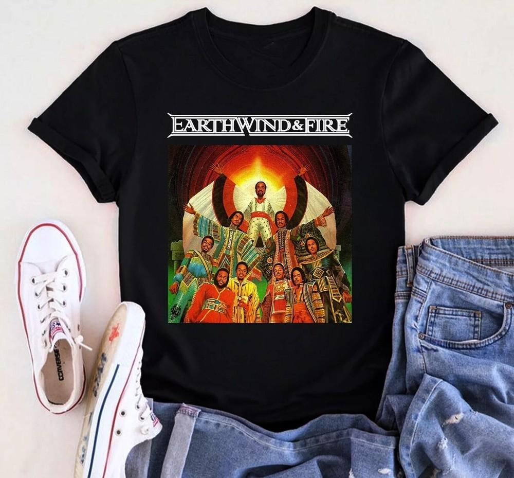 Винтажная футболка Earth Wind And Fire Подарок для фанатов Хлопок Черный Все размеры Унисекс Унисекс Футболка