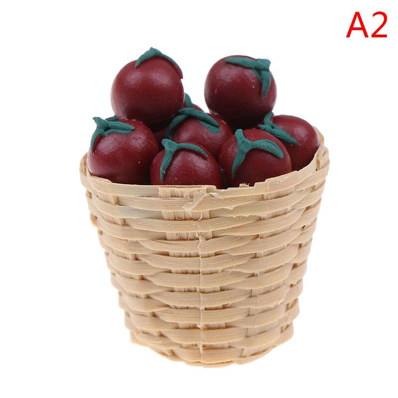 1:12 Mini Simulation Artificial Fruits and Vegetables Doll House Vegetable Bamboo Basket Miniature Accessories for Children