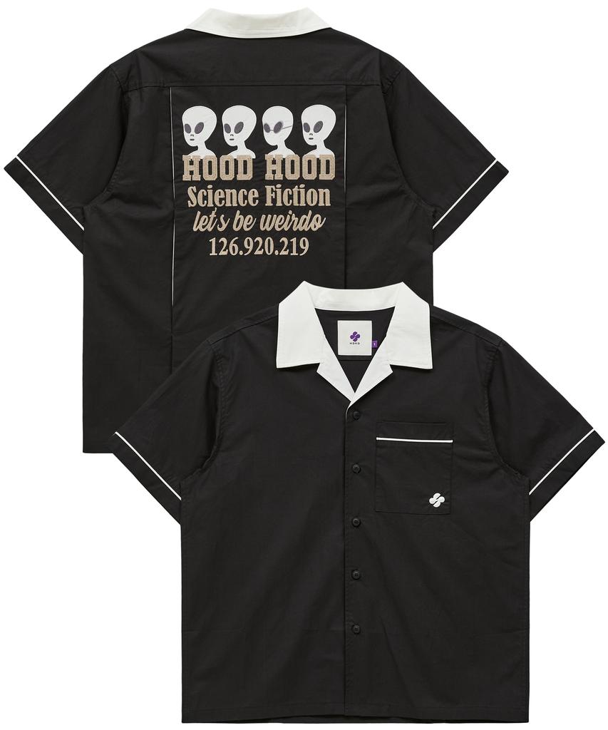 Hoodhood Инопланетное Искусство Боулинг Рубашка с коротким рукавом Черная