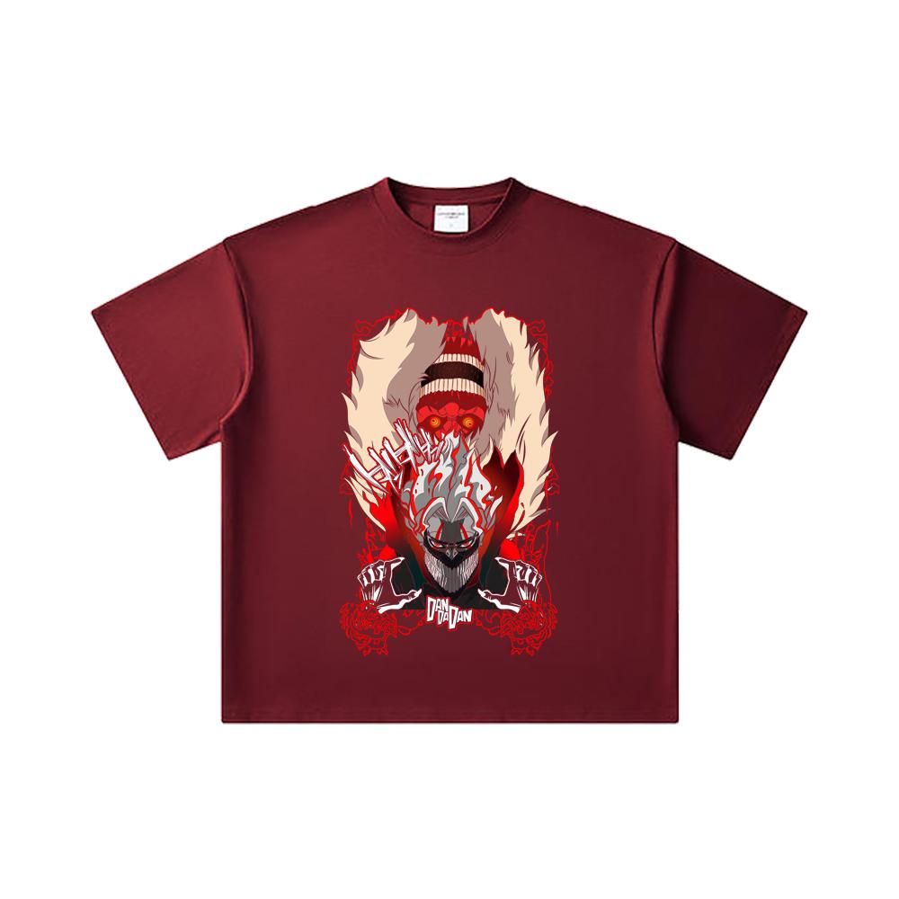 260 GSM Double Yarn 32 Count 100% Cotton Dandadan V34 Okarun Turbo Print Unisex Heavy Cotton T Shirt