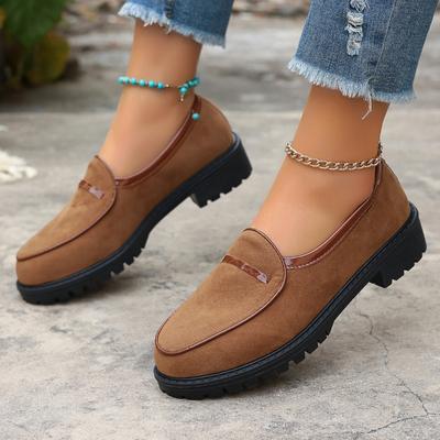 Модные весенние новые лоферы на толстом каблуке, женская мода, круглый носок, глубокий вырез, замша, толстая подошва, противоскользящая, износостойкая, одинарная обувь