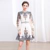Spring Autumn Women Vintage Print Designer Runway Dresses Full Sleeve Mini Short Party Dresses with Belt
