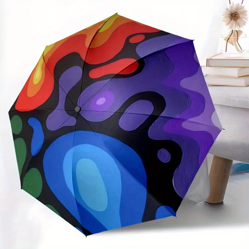 1pc Abstract Colors Automatic Open/close Folding Compact Umbrella, 8-Rib Sturdy Canopy, Lightweight Portable, Everyday Use, Gift,072
