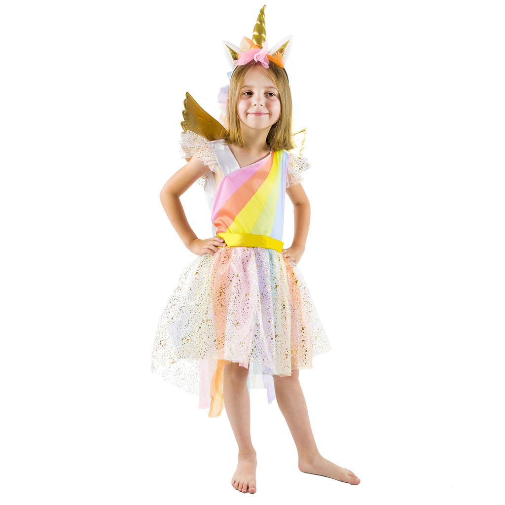 Costume dress set golden unicorn dress headband wings size 120 Golden unicorn costume size 130