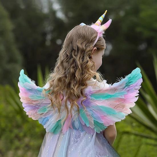 Angel Wings for Kids Girls Feather Angel Wings Costume with Headband Wand Halloween Cosplay Party Dress Up Props