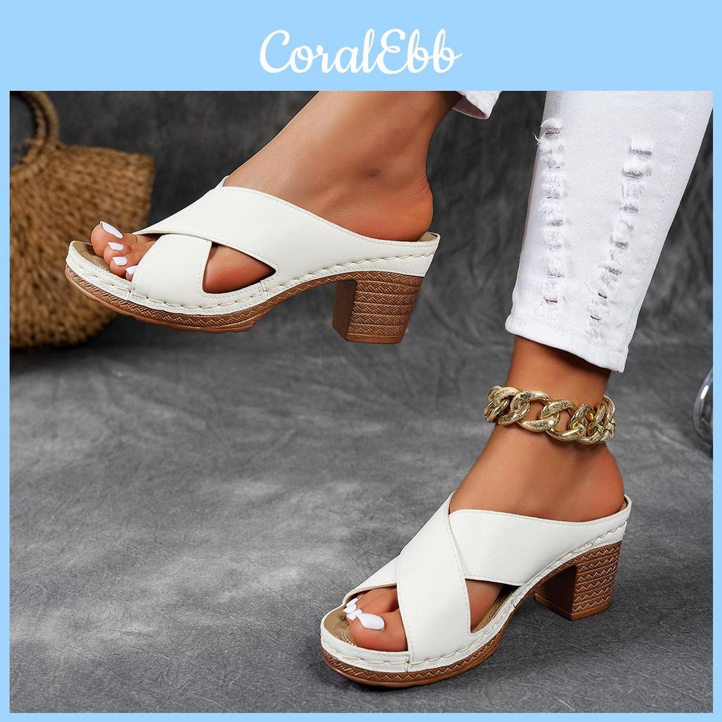 Womens Open Toe Platform Sandals With Rubber Sole And Cross Strap Design For Summer